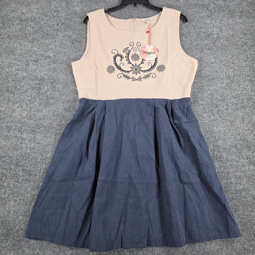 Hayden Los Angeles Women's L Pink Navy Floral Embroidered Fit Flare Dress NWT